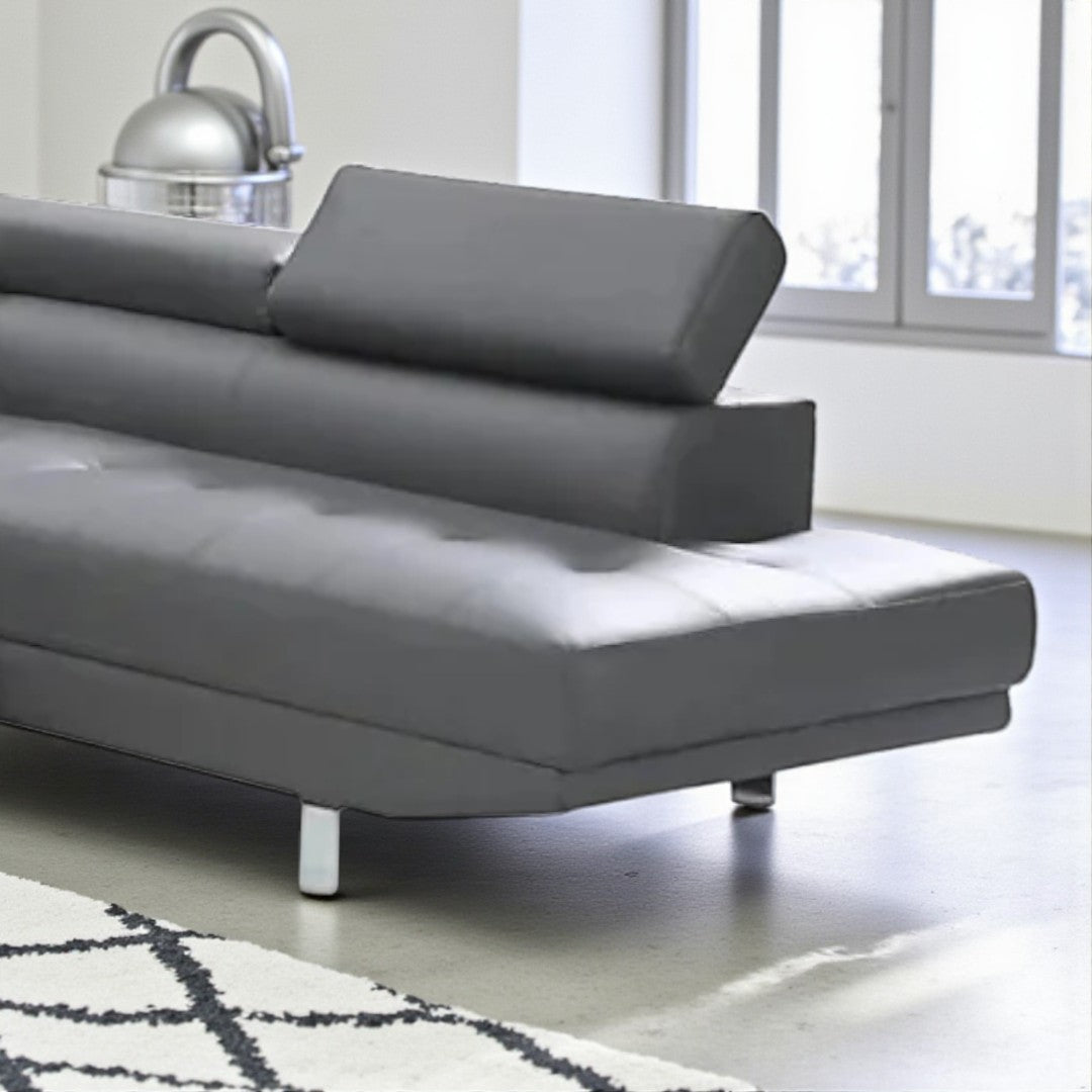 Grayson 3-Seater Leather Upholstered Sectional Sofa With RHF Chaise - Grey