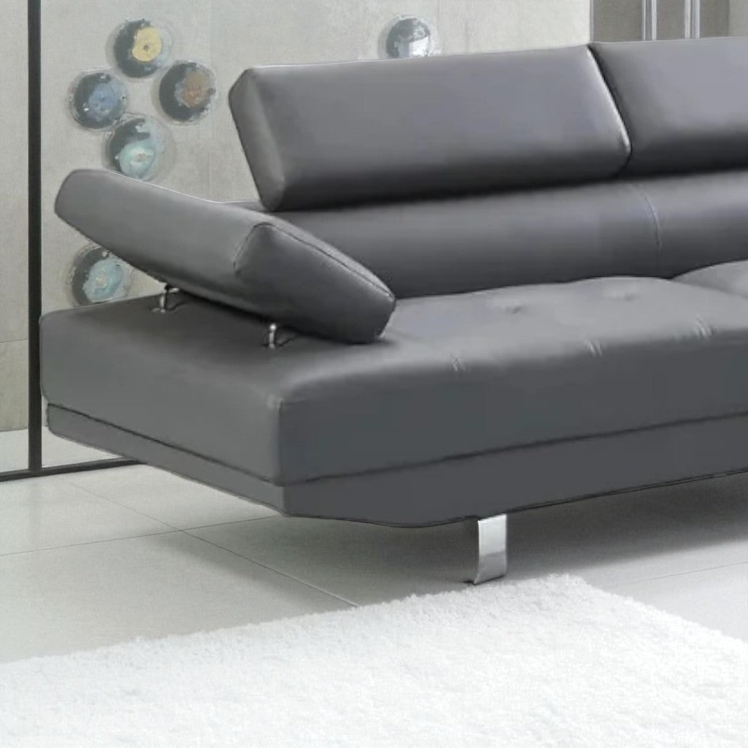 Grayson 3-Seater Leather Upholstered Sectional Sofa With RHF Chaise - Grey