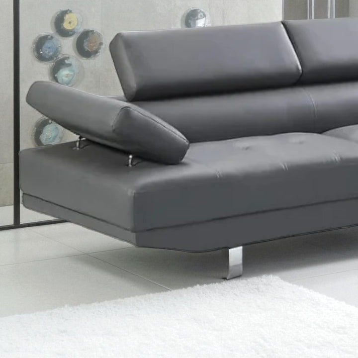 Grayson 3-Seater Leather Upholstered Sectional Sofa With RHF Chaise - Grey