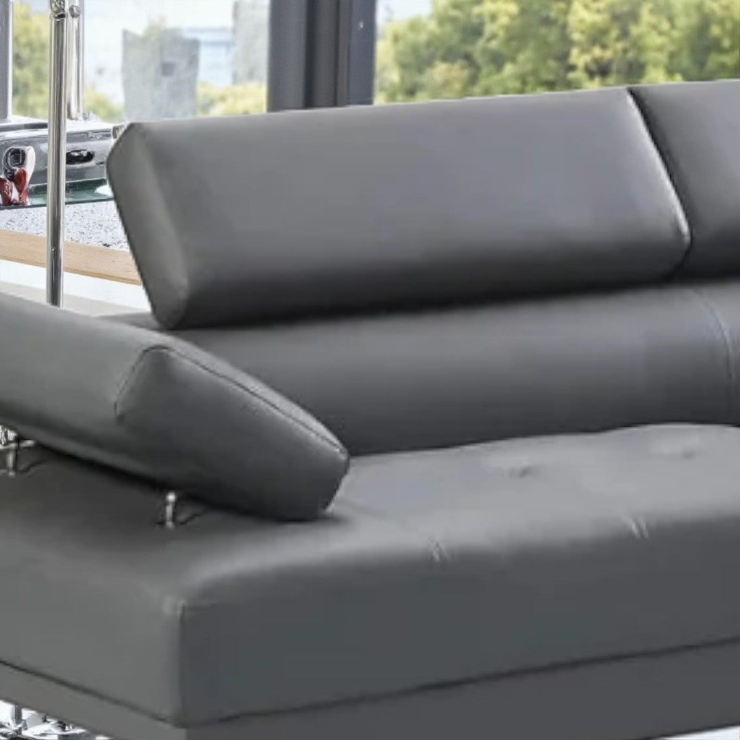 Grayson 3-Seater Leather Upholstered Sectional Sofa With RHF Chaise - Grey