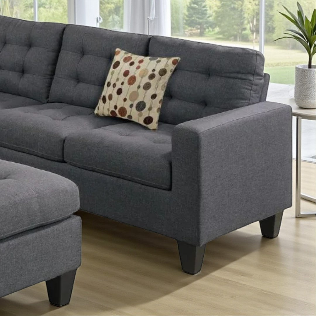 Dawson 4-Piece Fabric Upholstered Sectional Sofa With Cocktail Ottoman - Grey