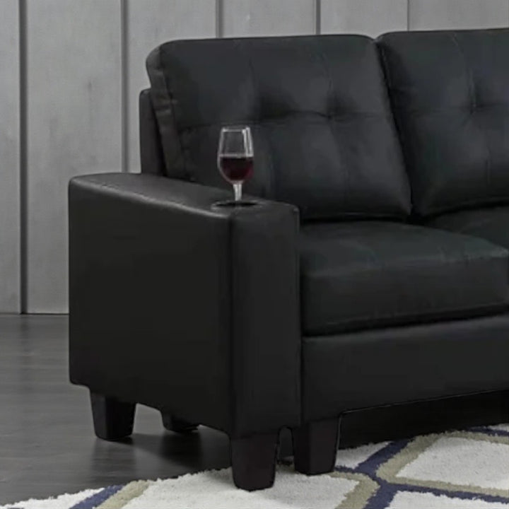 Bexen PU Upholstered Sectional Sofa With Reversible Chaise - Black