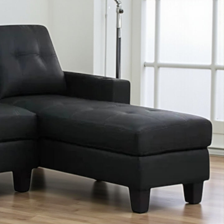 Bexen PU Upholstered Sectional Sofa With Reversible Chaise - Black