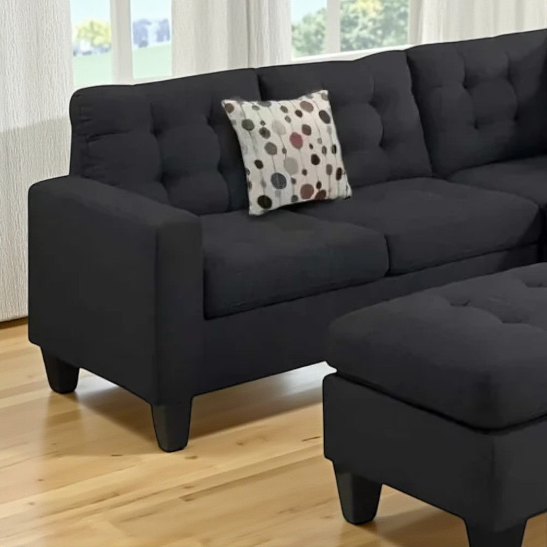 Dawson 4-Piece Fabric Upholstered Sectional Sofa With Cocktail Ottoman - Black
