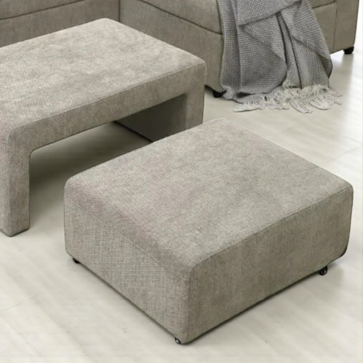 Leo Fabric Upholstered Sectional Sofa With Nesting Bench &amp; Ottoman - Beige