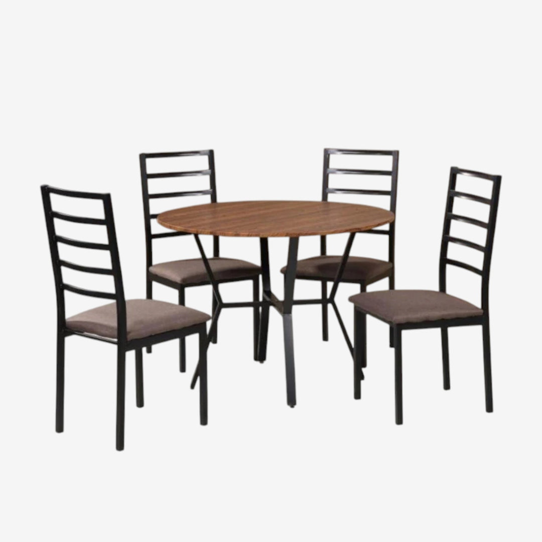 Russel Metallic Dining Table Set For 4 With Fabric Upholstered Chairs - Black