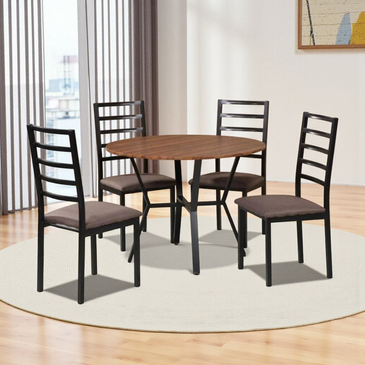 Russel Metallic Dining Table Set For 4 With Fabric Upholstered Chairs - Black