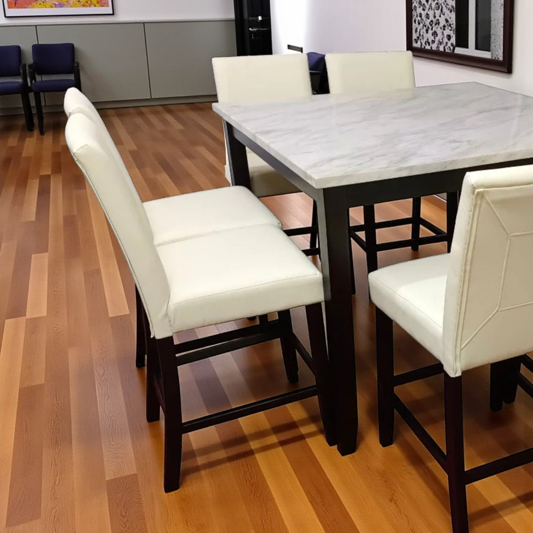 Calen Counter-Height Dining Table Set For 6 With PU Upholstered Chairs - White/ Black