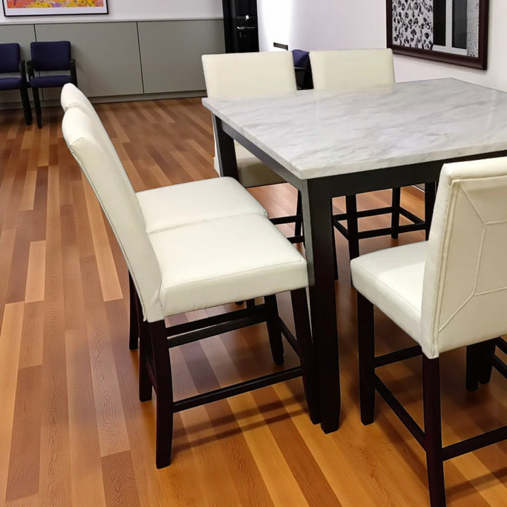 Calen Counter-Height Dining Table Set For 6 With PU Upholstered Chairs - White/ Black