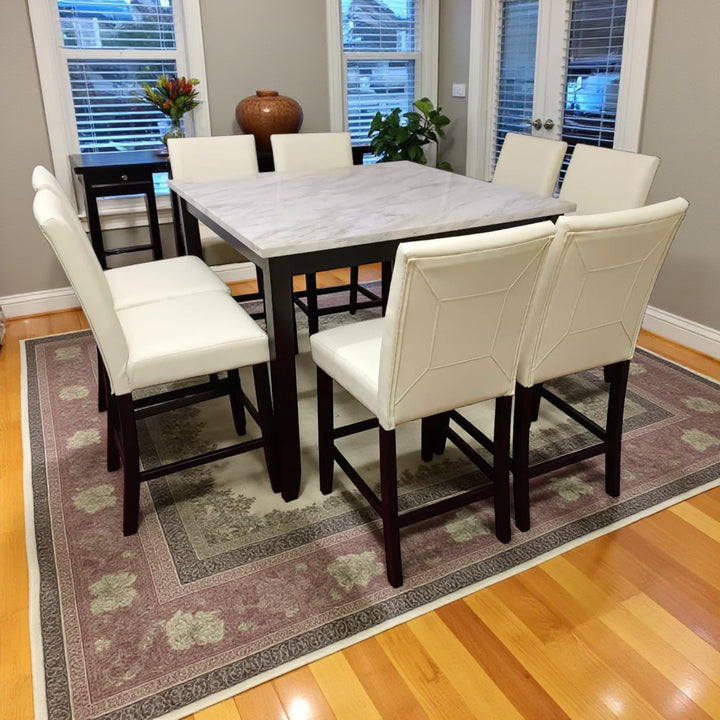 Calen Counter-Height Dining Table Set For 6 With PU Upholstered Chairs - White/ Black