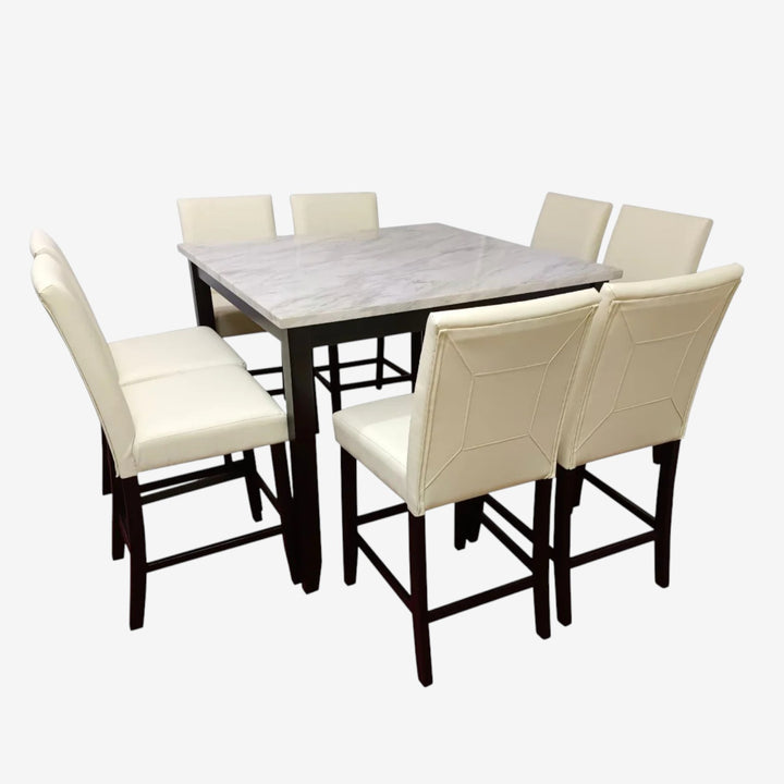Calen Counter-Height Dining Table Set For 6 With PU Upholstered Chairs - White/ Black