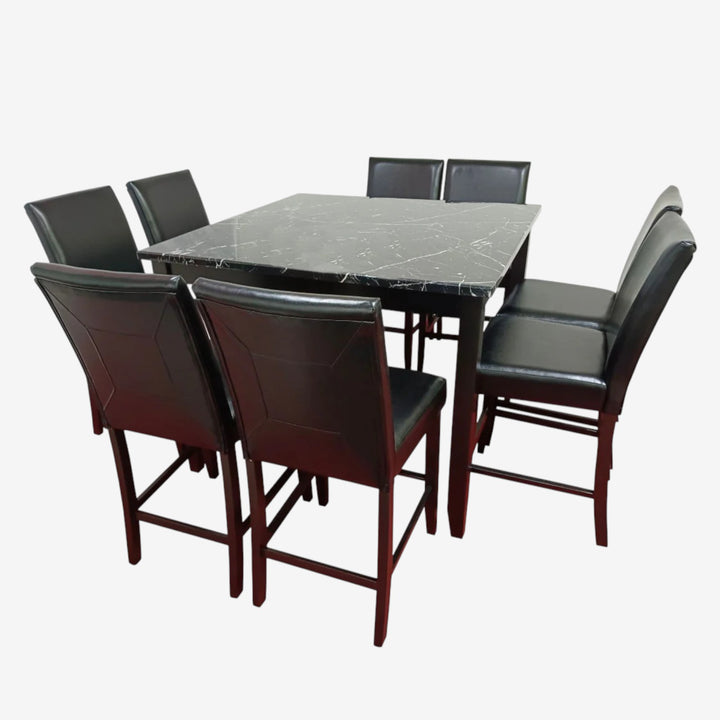 Calen Counter-Height Dining Table Set For 6 With PU Upholstered Chairs - Black