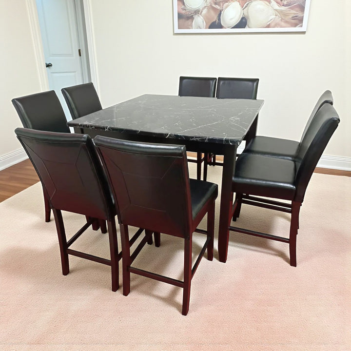 Calen Counter-Height Dining Table Set For 6 With PU Upholstered Chairs - Black