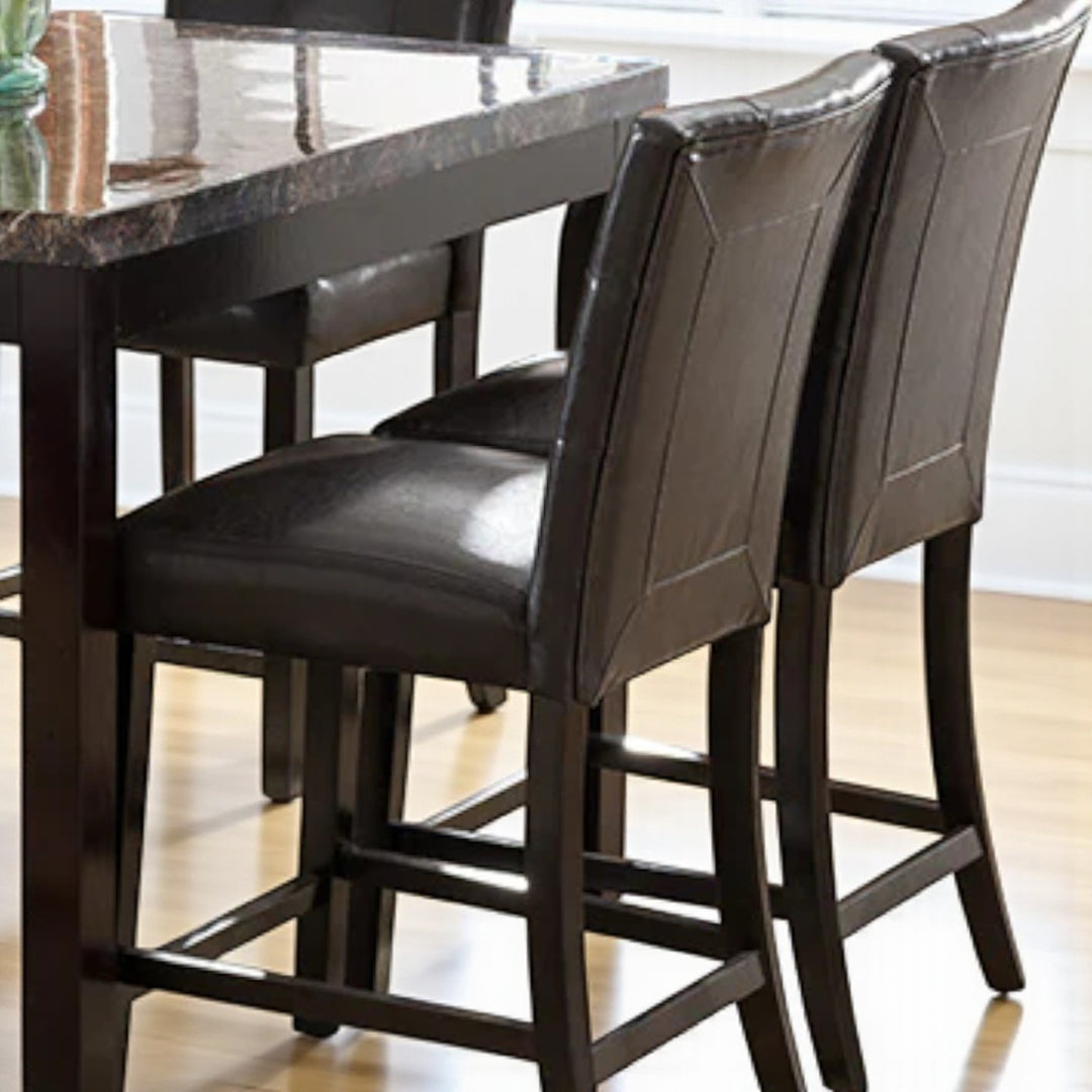 Calen Counter-Height Dining Table Set For 6 With PU Upholstered Chairs - Black