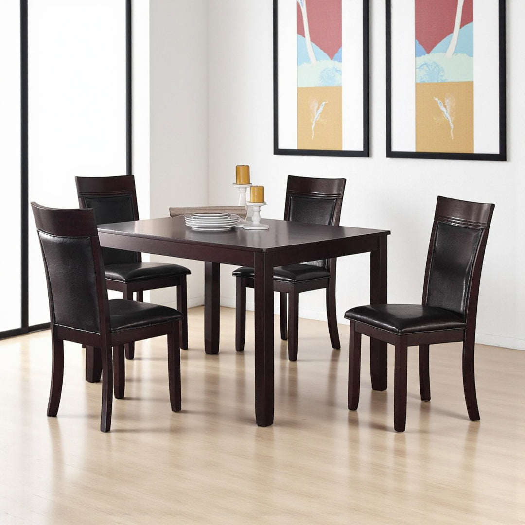 Norix Wooden Dining Table Set For 4 With PU Upholstered Chairs - Espresso/ Black