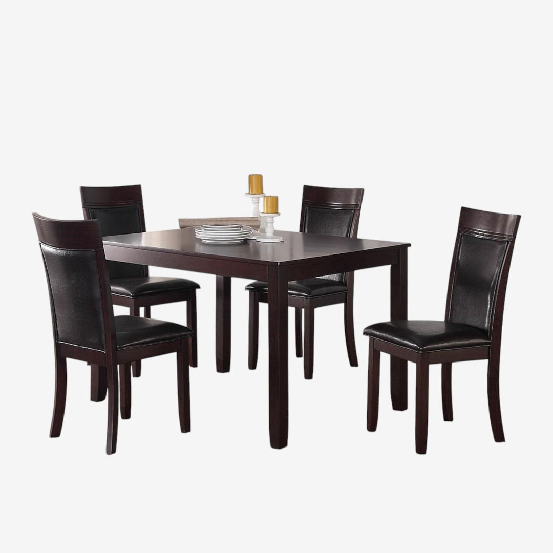 Norix Wooden Dining Table Set For 4 With PU Upholstered Chairs - Espresso/ Black