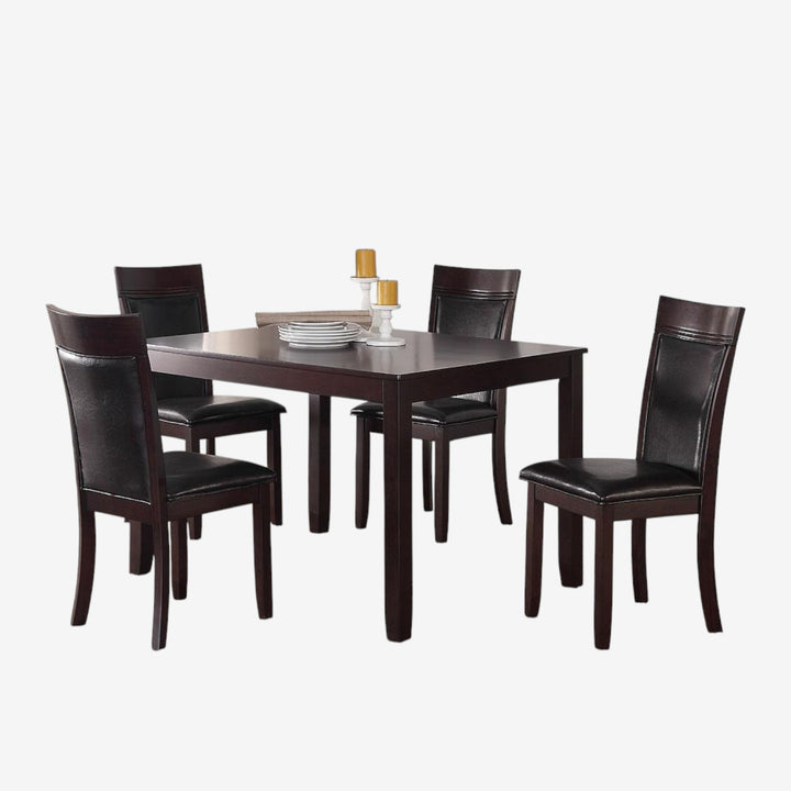 Norix Wooden Dining Table Set For 4 With PU Upholstered Chairs - Espresso/ Black