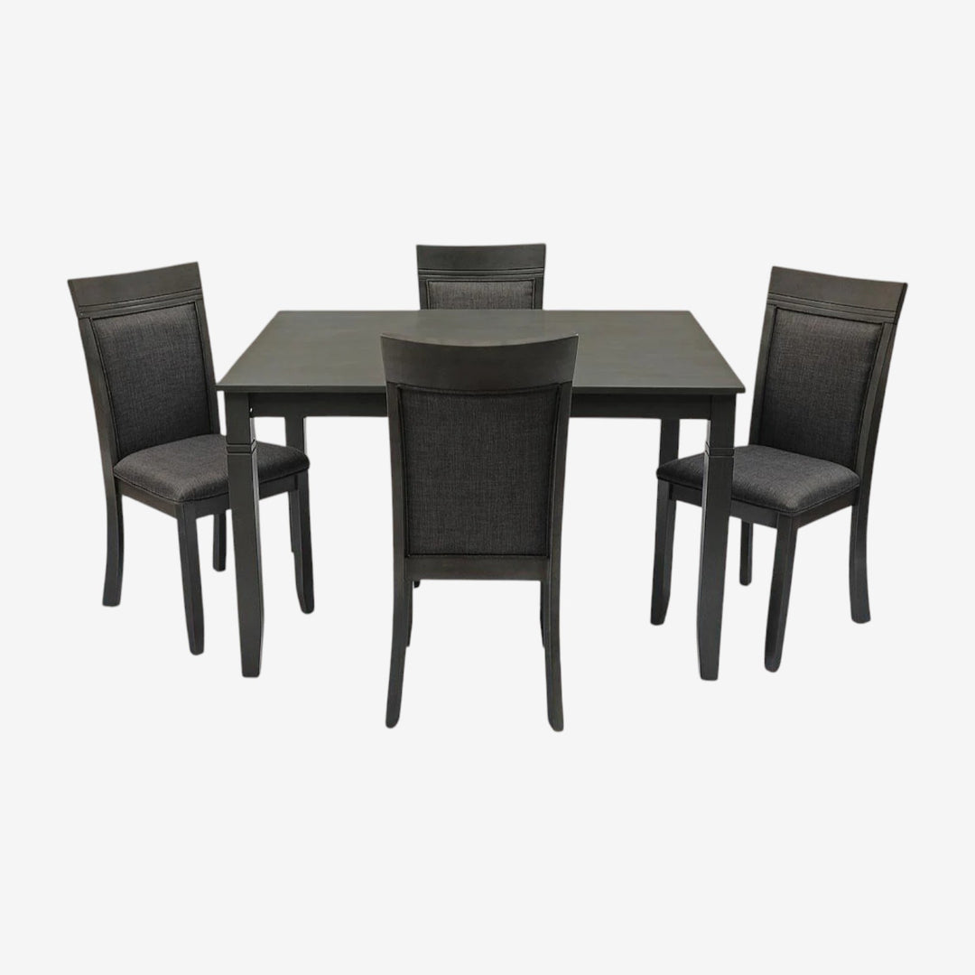 Norix Wooden Dining Table Set For 4 With Fabric Upholstered Chairs - Grey