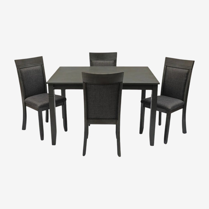 Norix Wooden Dining Table Set For 4 With Fabric Upholstered Chairs - Grey