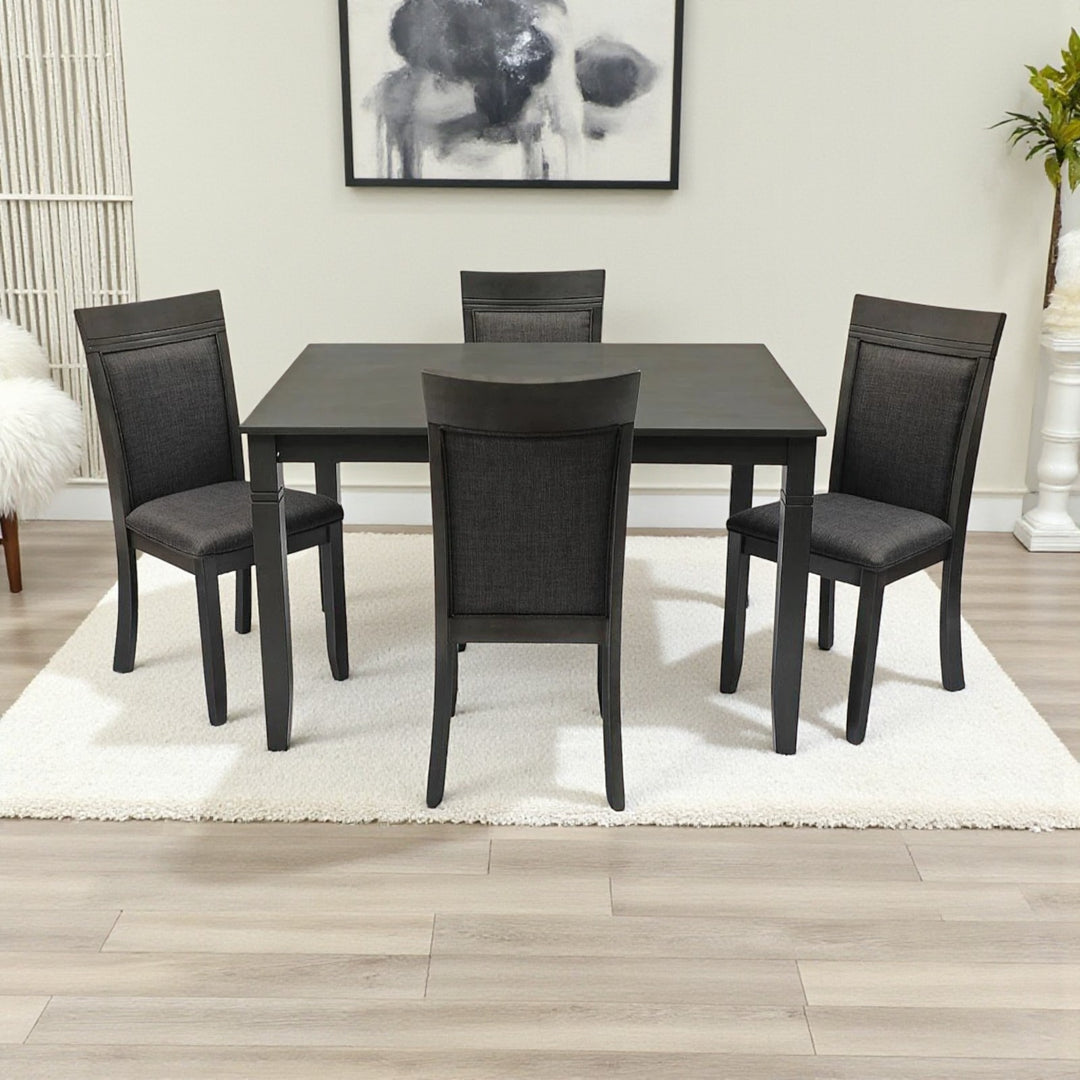 Norix Wooden Dining Table Set For 4 With Fabric Upholstered Chairs - Grey