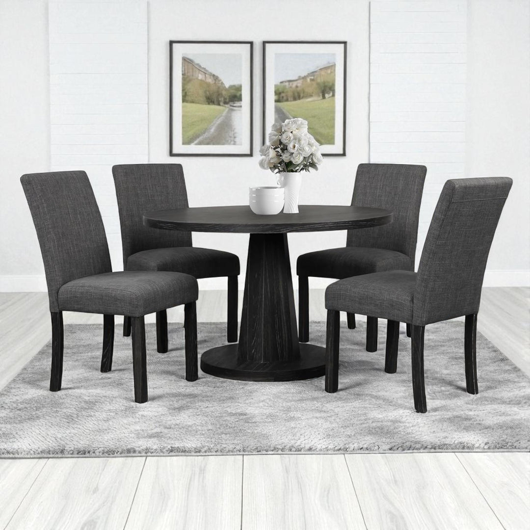 Milano Wooden Dining Table Set For 4 With Fabric Upholstered Chairs - Dark Grey