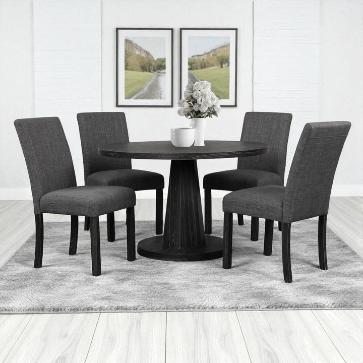 Milano Wooden Dining Table Set For 4 With Fabric Upholstered Chairs - Dark Grey