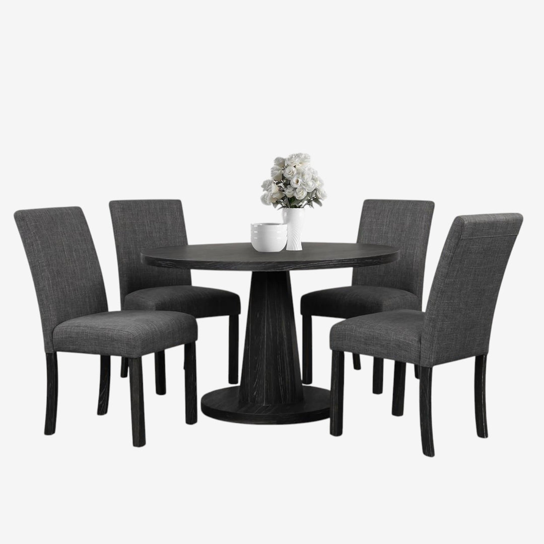 Milano Wooden Dining Table Set For 4 With Fabric Upholstered Chairs - Dark Grey