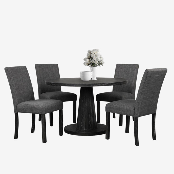 Milano Wooden Dining Table Set For 4 With Fabric Upholstered Chairs - Dark Grey