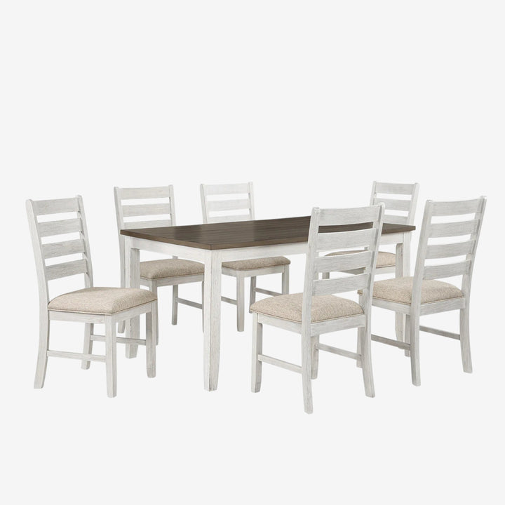 Monera Wooden Dining Table Set For 6 With Fabric Upholstered Chairs - Brown/ White