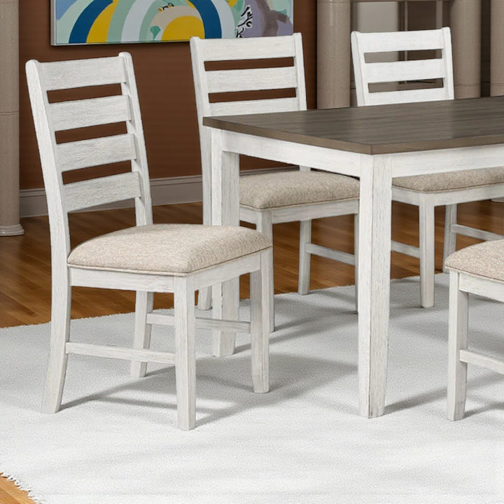 Monera Wooden Dining Table Set For 6 With Fabric Upholstered Chairs - Brown/ White
