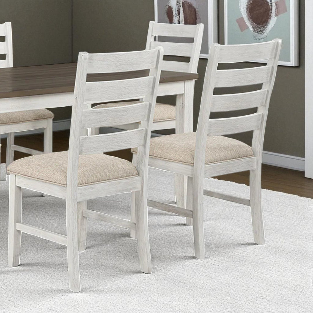Monera Wooden Dining Table Set For 6 With Fabric Upholstered Chairs - Brown/ White