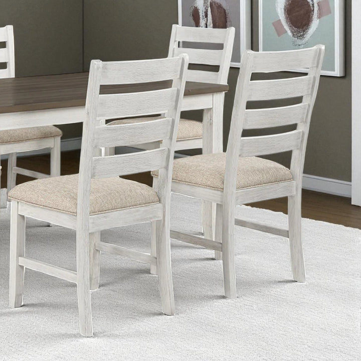 Monera Wooden Dining Table Set For 6 With Fabric Upholstered Chairs - Brown/ White