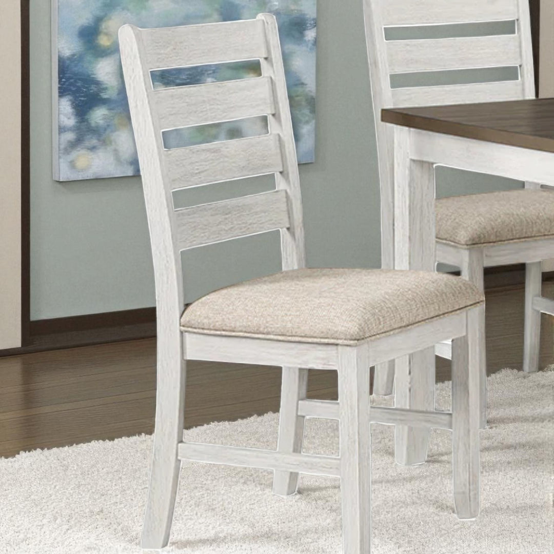 Monera Wooden Dining Table Set For 6 With Fabric Upholstered Chairs - Brown/ White