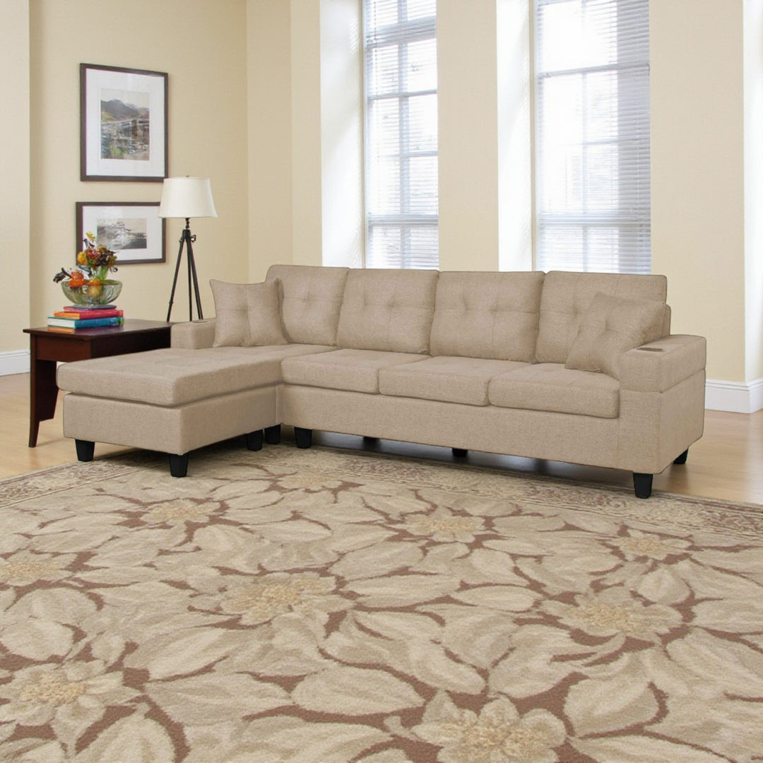 Bexen Fabric Upholstered Sectional Sofa With Reversible Chaise - Beige