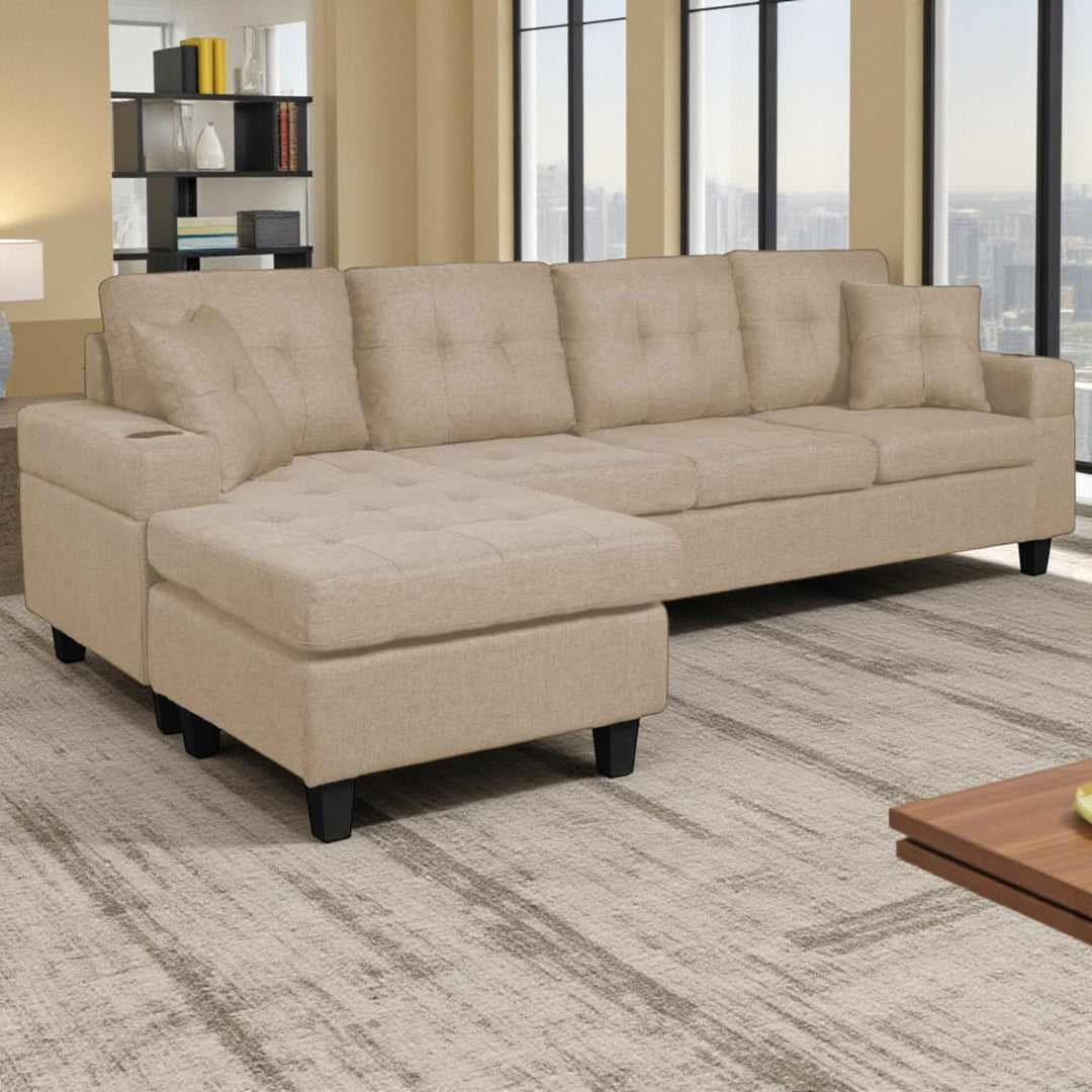 Bexen Fabric Upholstered Sectional Sofa With Reversible Chaise - Beige