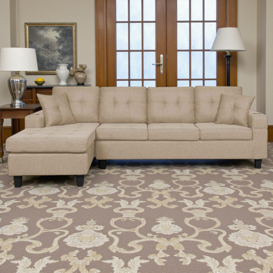 Bexen Fabric Upholstered Sectional Sofa With Reversible Chaise - Beige