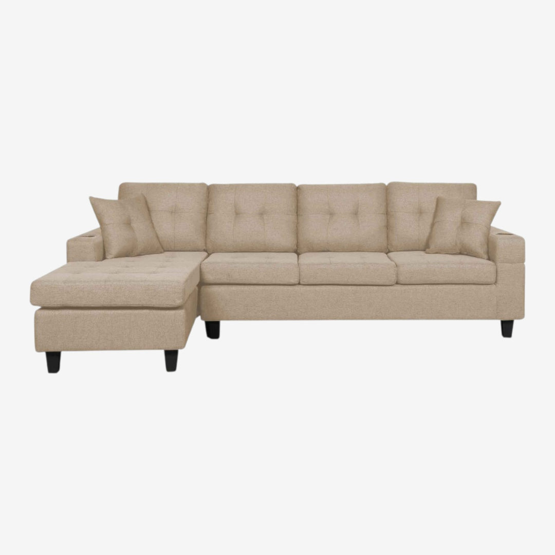 Bexen Canapé sectionnel rembourré en tissu avec méridienne réversible – Beige