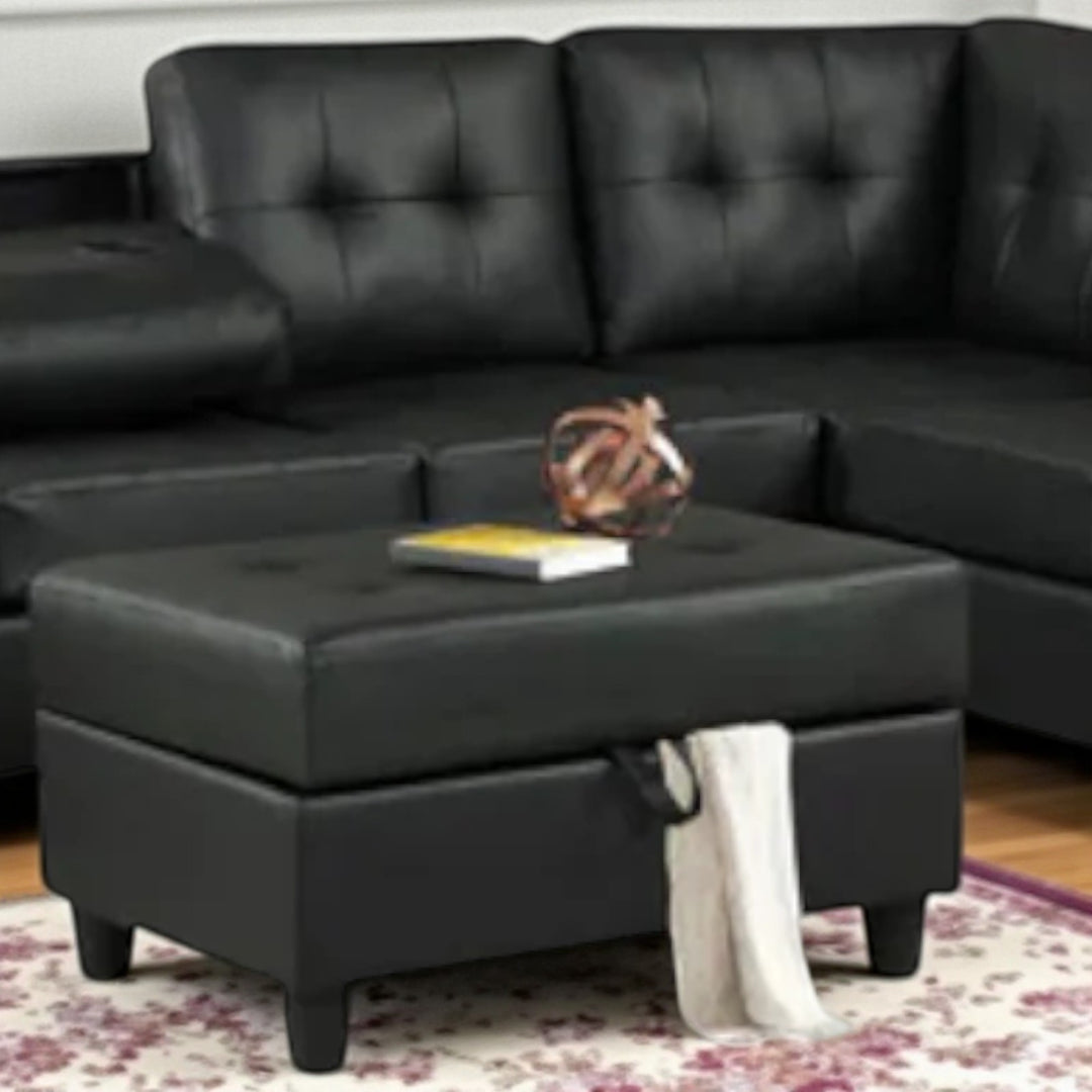 Marcel Leather Upholstered Sectional Sofa With Reversible Chaise - Black