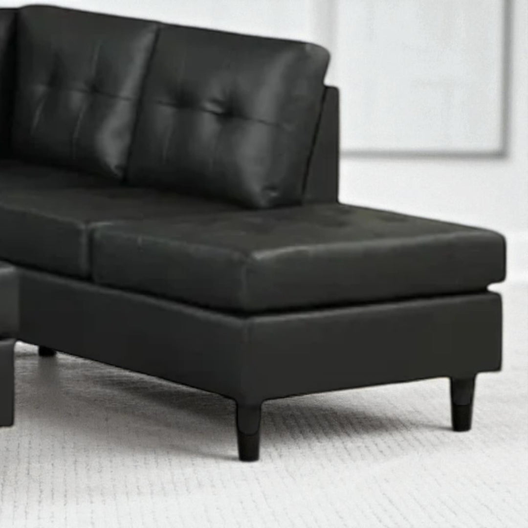 Marcel Leather Upholstered Sectional Sofa With Reversible Chaise - Black