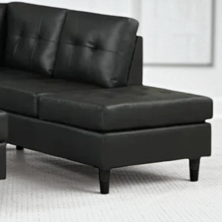 Marcel Leather Upholstered Sectional Sofa With Reversible Chaise - Black