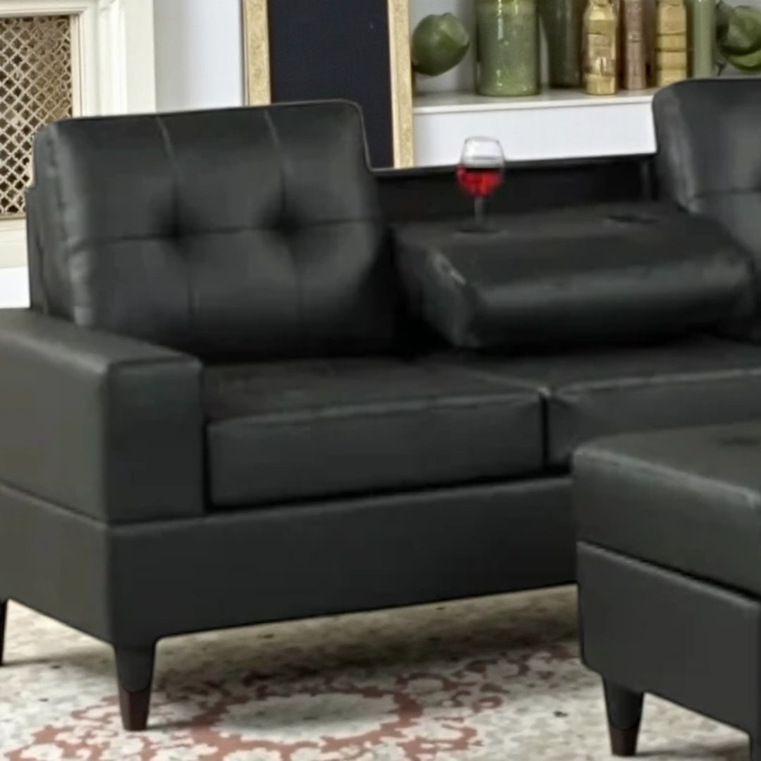 Marcel Leather Upholstered Sectional Sofa With Reversible Chaise - Black