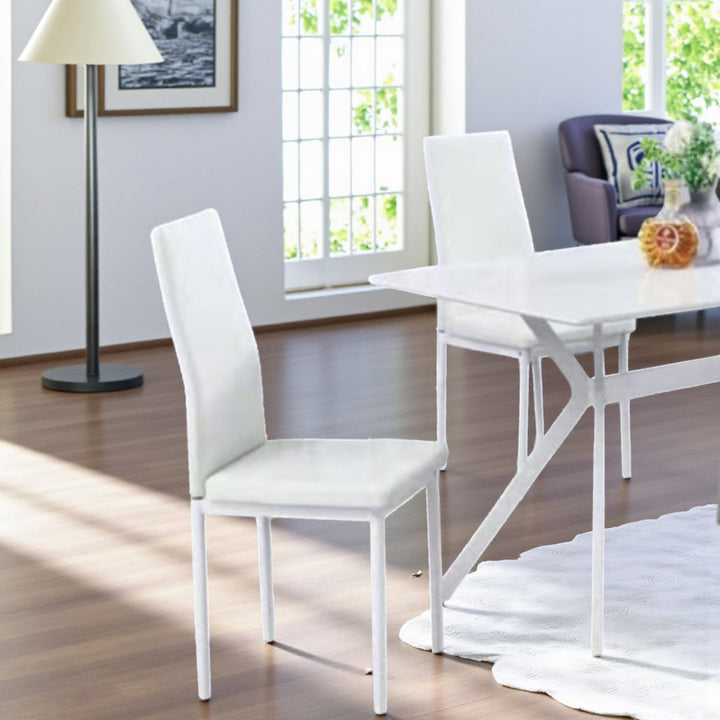 Sonnet Metallic Dining Table Set For 4 With PU Upholstered Chairs - White