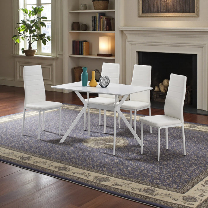 Sonnet Metallic Dining Table Set For 4 With PU Upholstered Chairs - White
