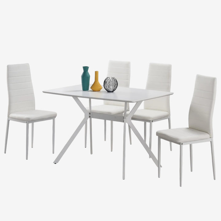 Sonnet Metallic Dining Table Set For 4 With PU Upholstered Chairs - White