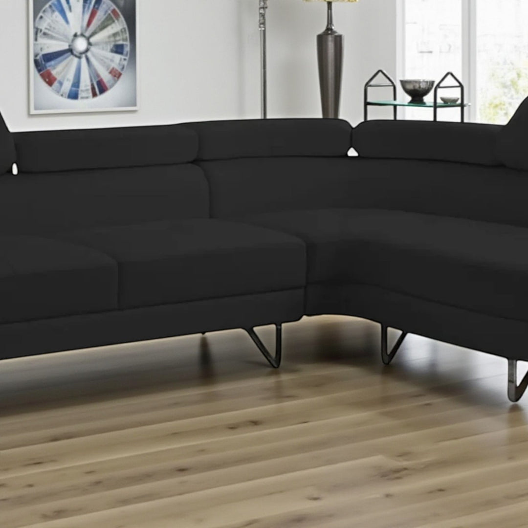 Wisla Sectional Sofa With Faux Leather Upholstery & RHF Chaise - Bloom Black