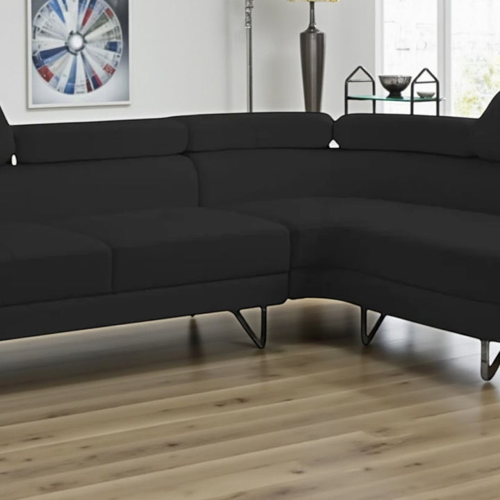 Wisla Sectional Sofa With Faux Leather Upholstery & RHF Chaise - Bloom Black
