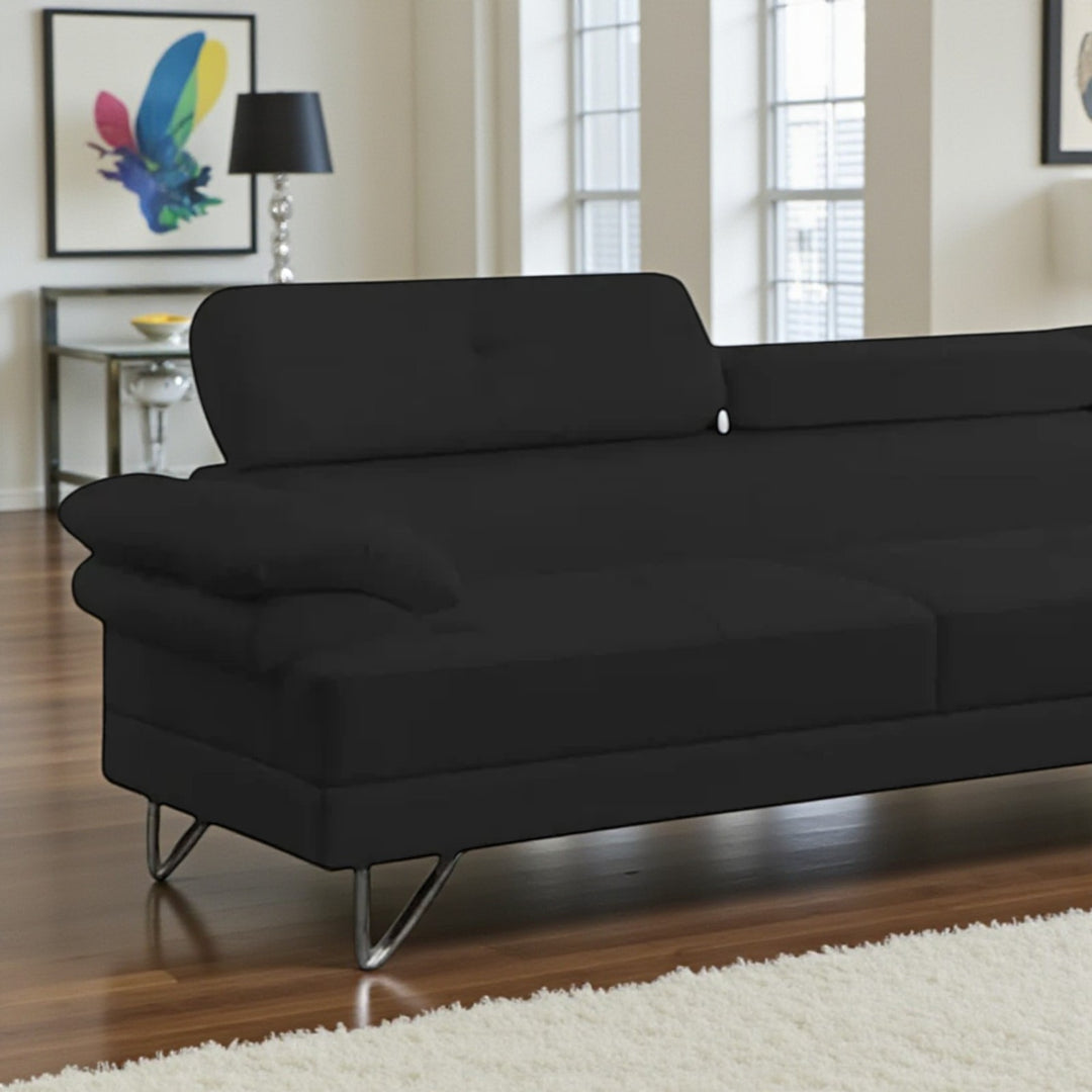 Wisla Sectional Sofa With Faux Leather Upholstery & RHF Chaise - Bloom Black