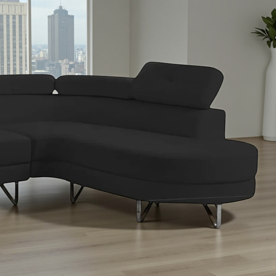 Wisla Sectional Sofa With Faux Leather Upholstery & RHF Chaise - Bloom Black
