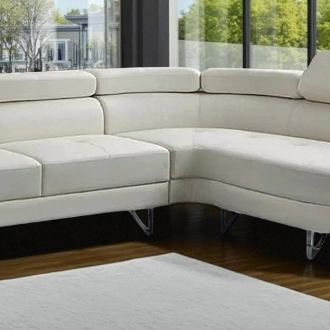Wisla Sectional Sofa With Faux Leather Upholstery & RHF Chaise - Flourish White