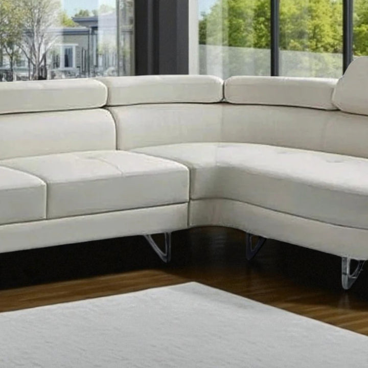 Wisla Sectional Sofa With Faux Leather Upholstery & RHF Chaise - Flourish White